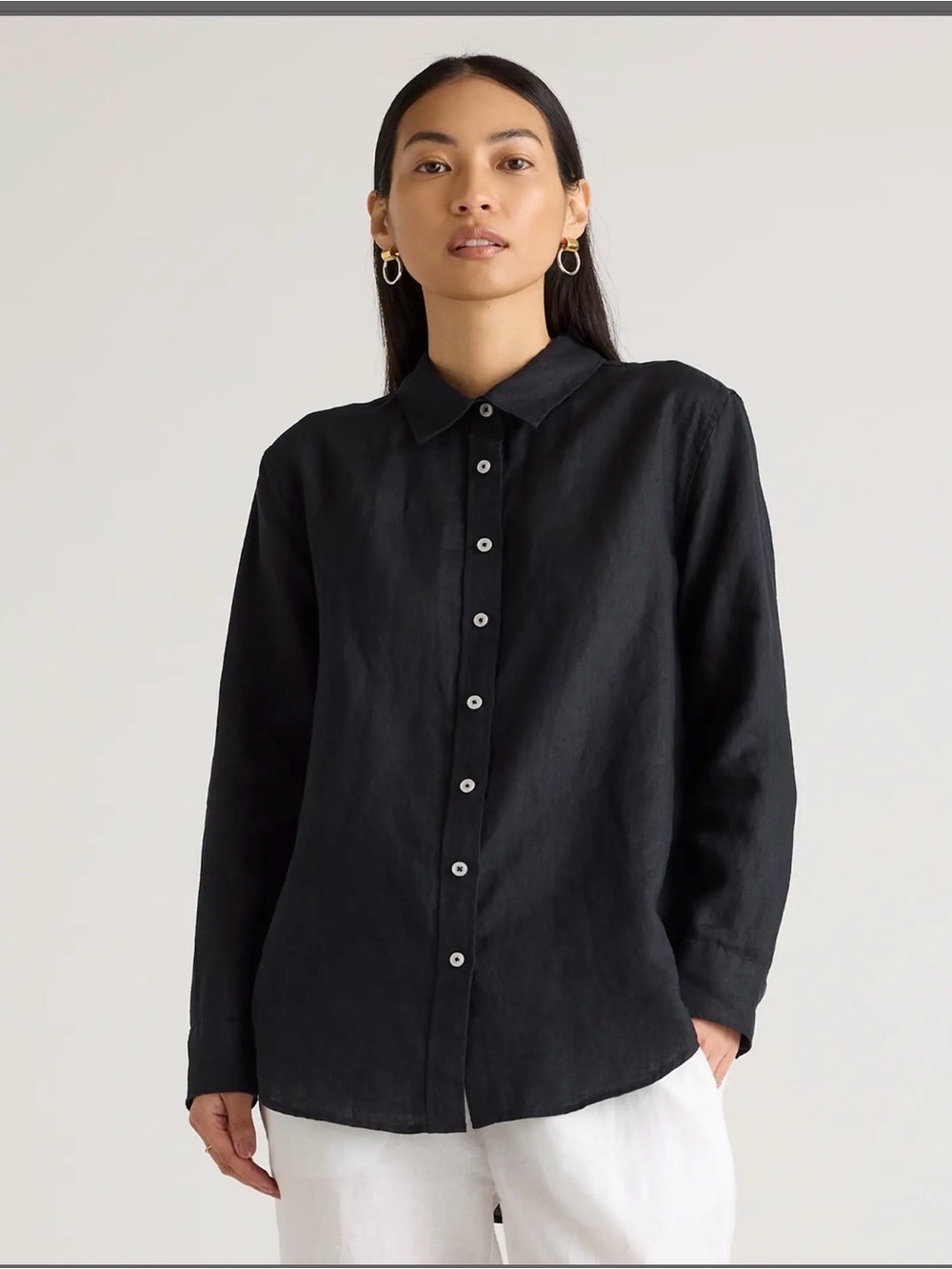 Quince Black Long-Sleeve Linen Button Shirt